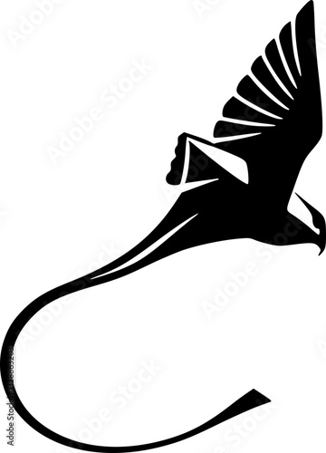 Monochrome black and white kite flying minimalist artistic illustration simple graphic design freedom joy motion playful serene peaceful uplifting inspirational leisure recreation activity outdoor nat