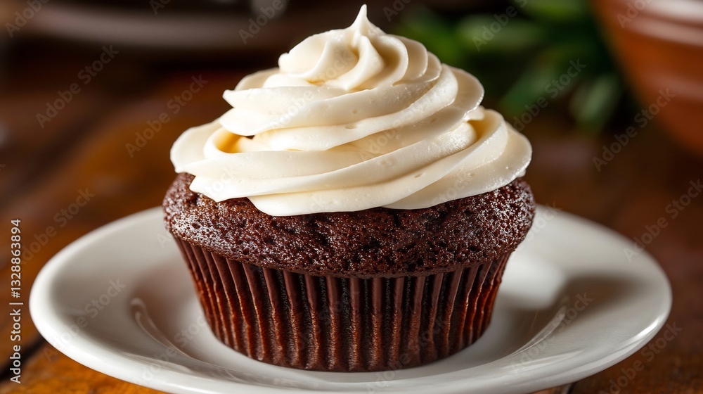 Delicious chocolate cupcake swirls creamy frosting soft light. AI Generated Delicious chocolate cupcake swirls creamy frosting soft light. AI Generated