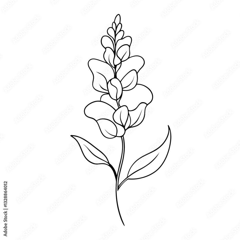 Obraz premium Snapdragon Illustration. Line Art Floral Drawing with Transparent Background. Symbol of Strength, Grace, and Mystery. Perfect for Elegant and Botanical Designs.