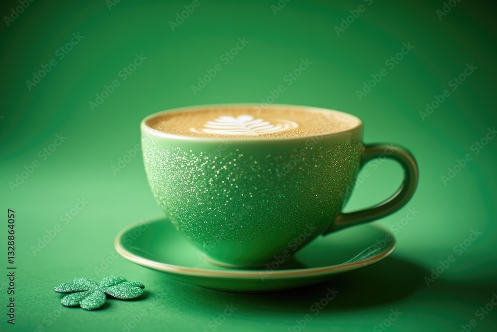 Fototapeta premium A cup of coffee with a shamrock on the saucer