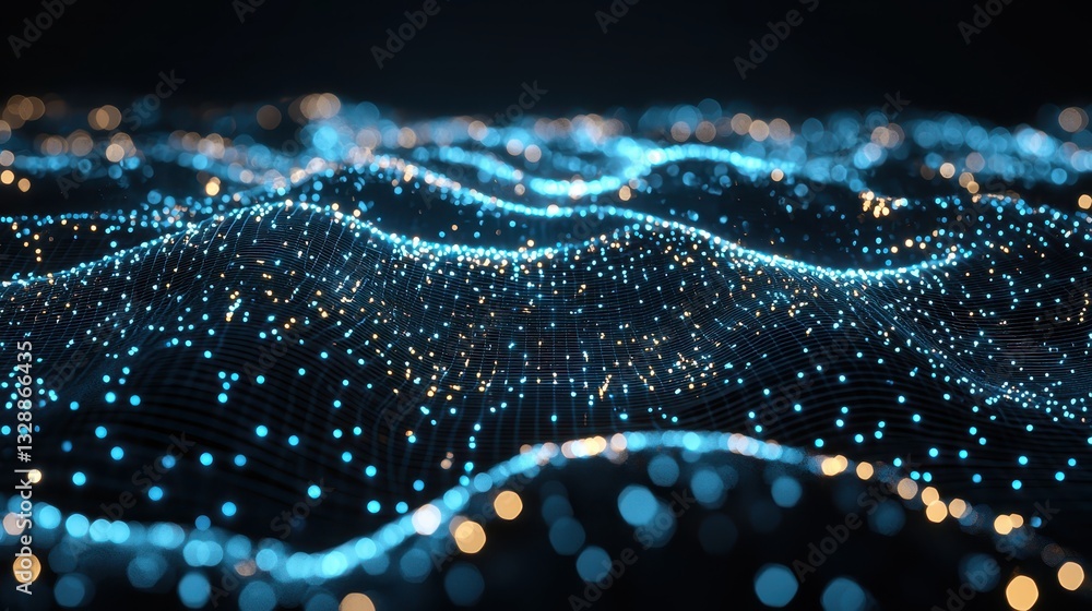 Abstract Light Waves in Blue and Gold, Illuminated Background Abstract Light Waves in Blue and Gold, Illuminated Background