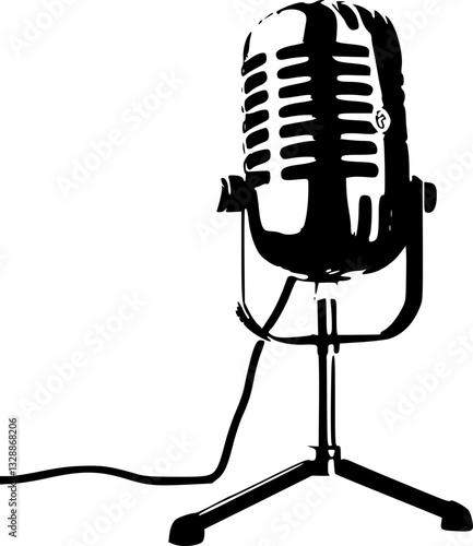 Retro vintage microphone monochrome black and white illustration design art vector minimalistic classic music performance broadcasting radio stage studio audio sound recording retrostyle vintagestyle