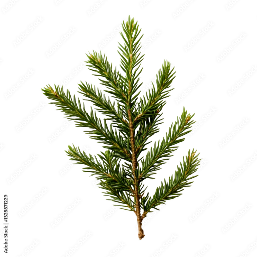 Fototapeta premium Lush Green Spruce Branch Isolated on Black Background Nature's Serenity