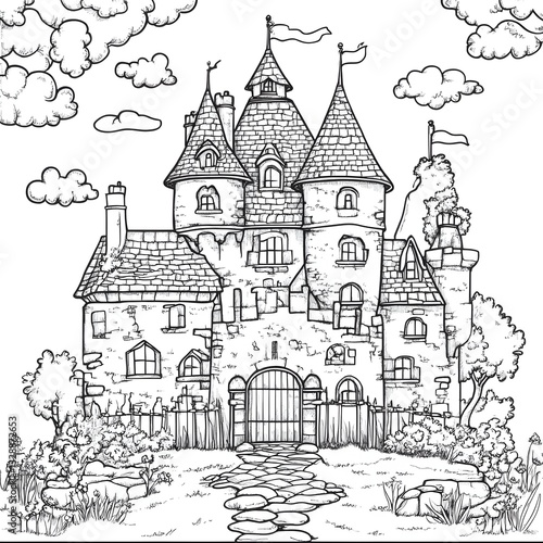 Wallpaper Mural Enchanting castle coloring page for creative minds seeking fun and imagination in a whimsical fantasy landscape Torontodigital.ca
