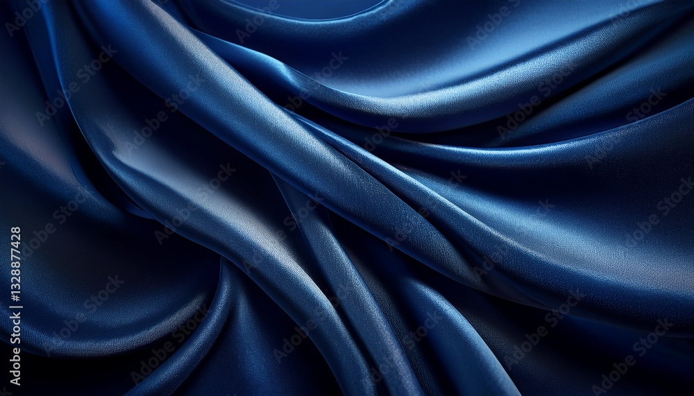 Obraz premium Deep navy blue velvet fabric folds, with subtle lighting emphasizing its rich texture and luxurious feel