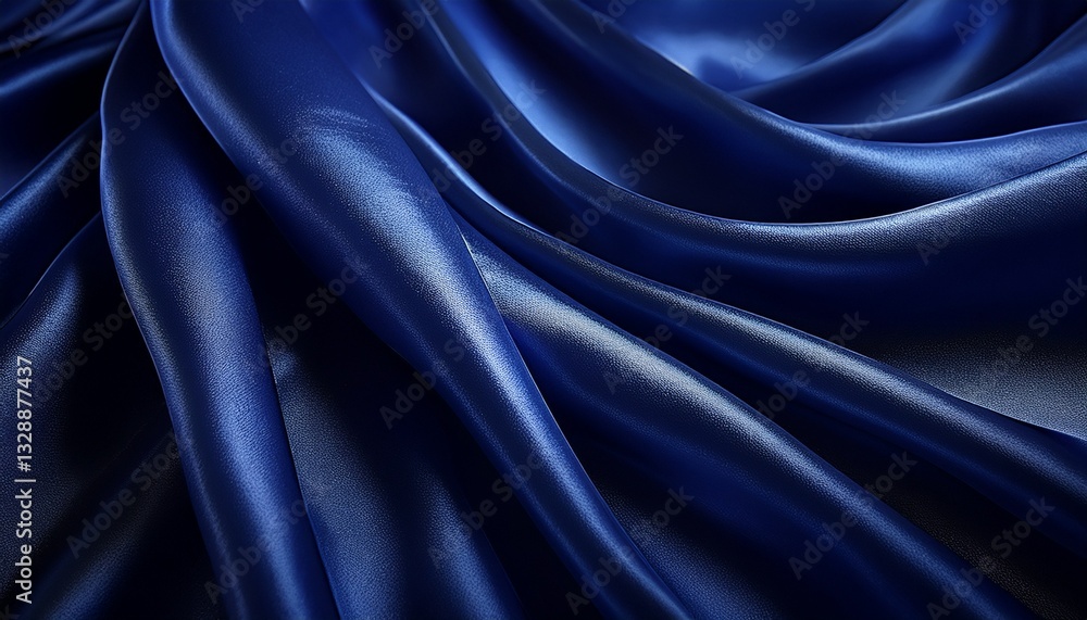 Fototapeta premium Deep navy blue velvet fabric folds, with subtle lighting emphasizing its rich texture and luxurious feel