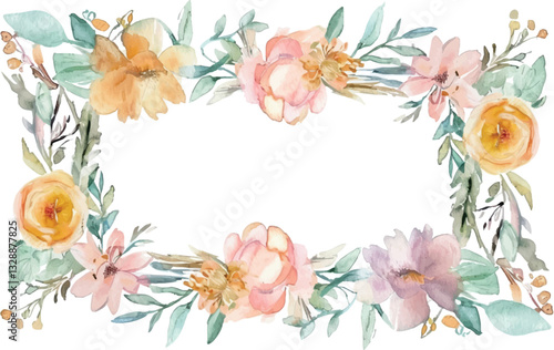 watercolor pastel floral frame with flowers