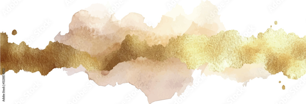 Obraz premium Watercolor brush strokes background, gold color, isolated, for design 