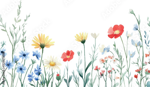watercolor frame background spring flowers and grass	
