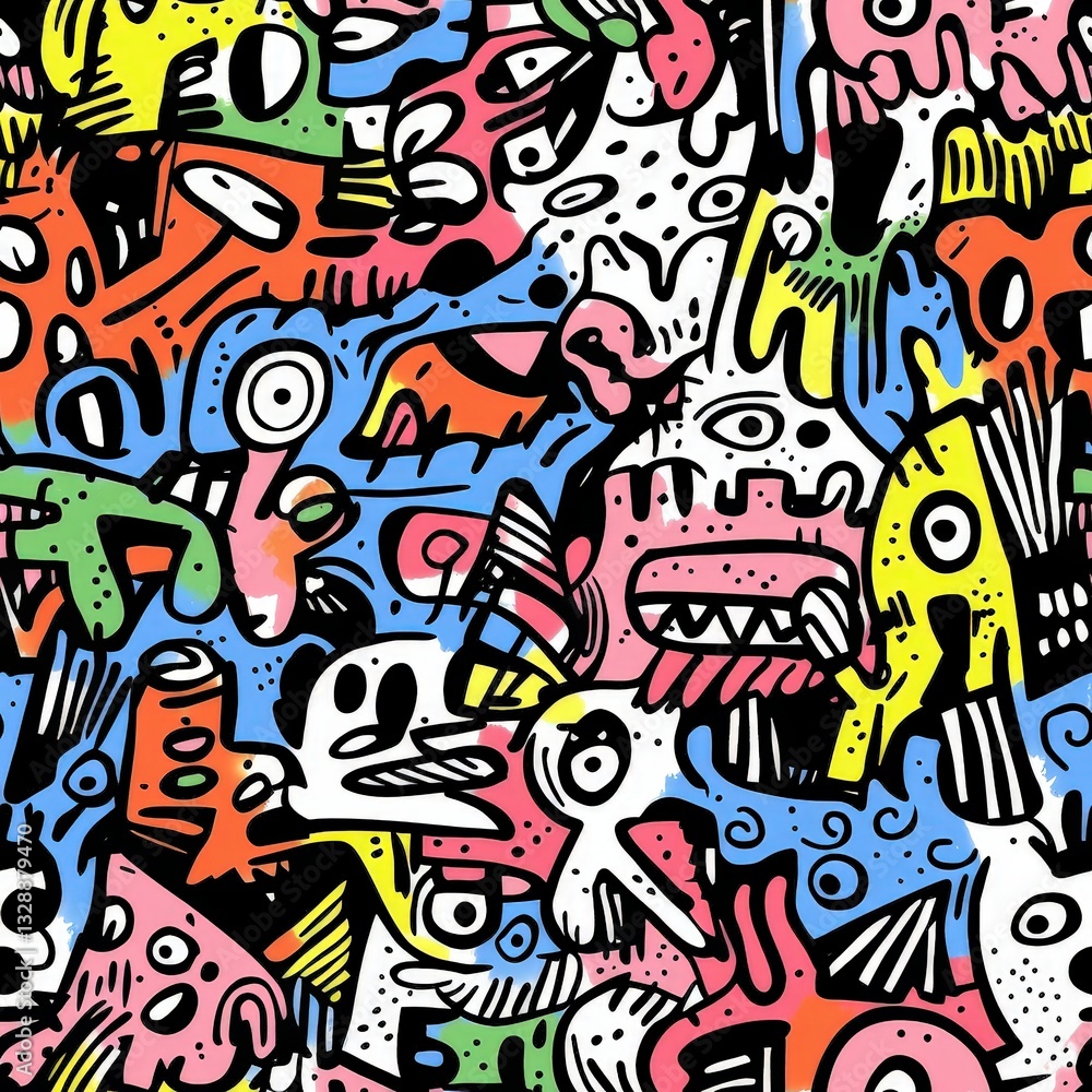 Graffiti doodle seamless pattern for background texture textile fabric Graffiti doodle seamless pattern for background texture textile fabric