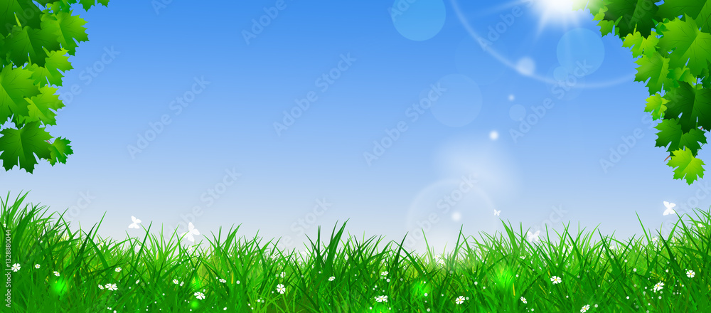 Fototapeta premium warm emotions laying on the green fresh grass