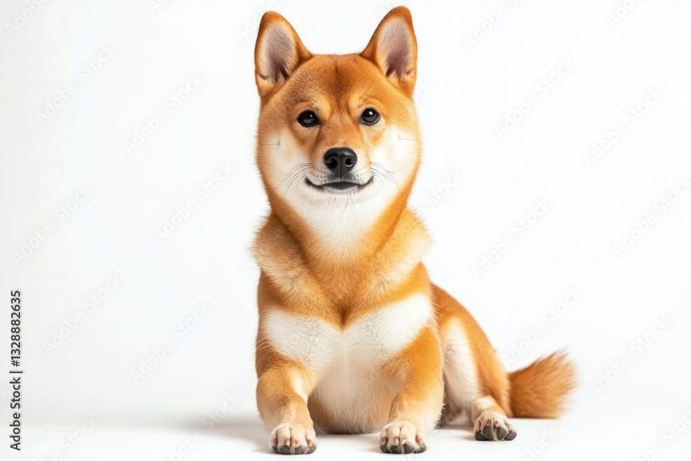 A brown and white dog sitting on a white surface, great for use in pet-related designs or as a simple illustration A brown and white dog sitting on a white surface, great for use in pet-related designs or as a simple illustration