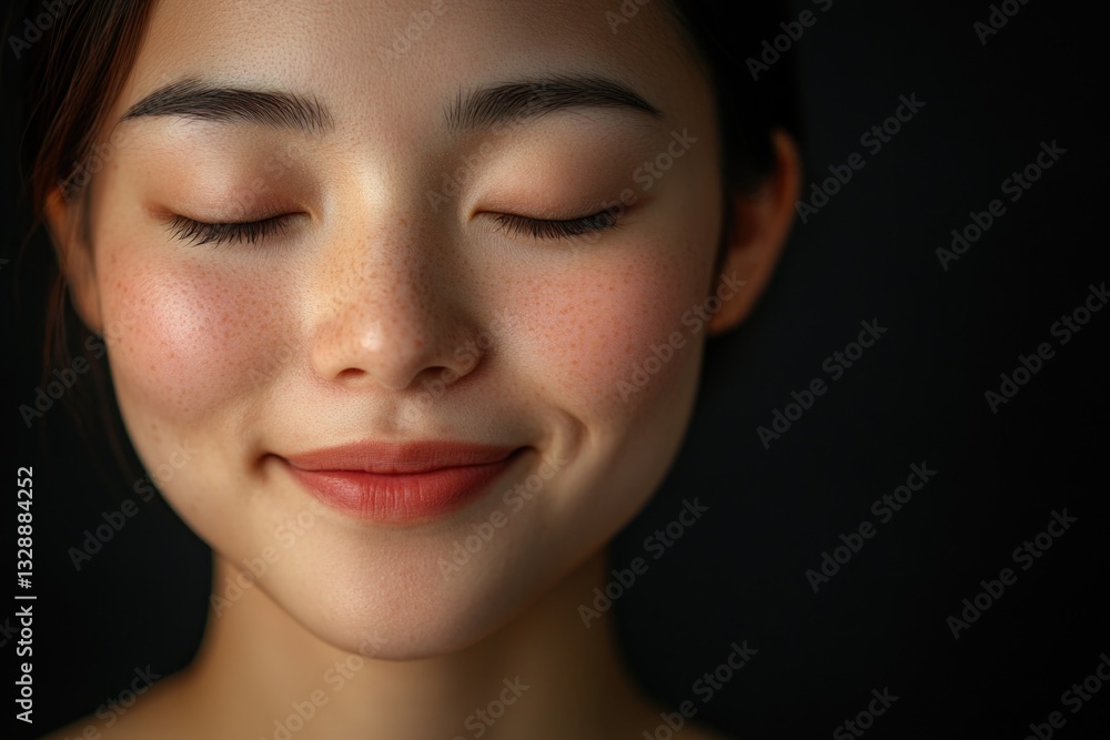 A close-up shot of a woman's face with her eyes shut A close-up shot of a woman's face with her eyes shut