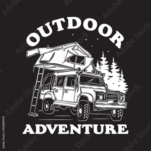 Outdoor adventure with off road vehicle roof top tent illustration