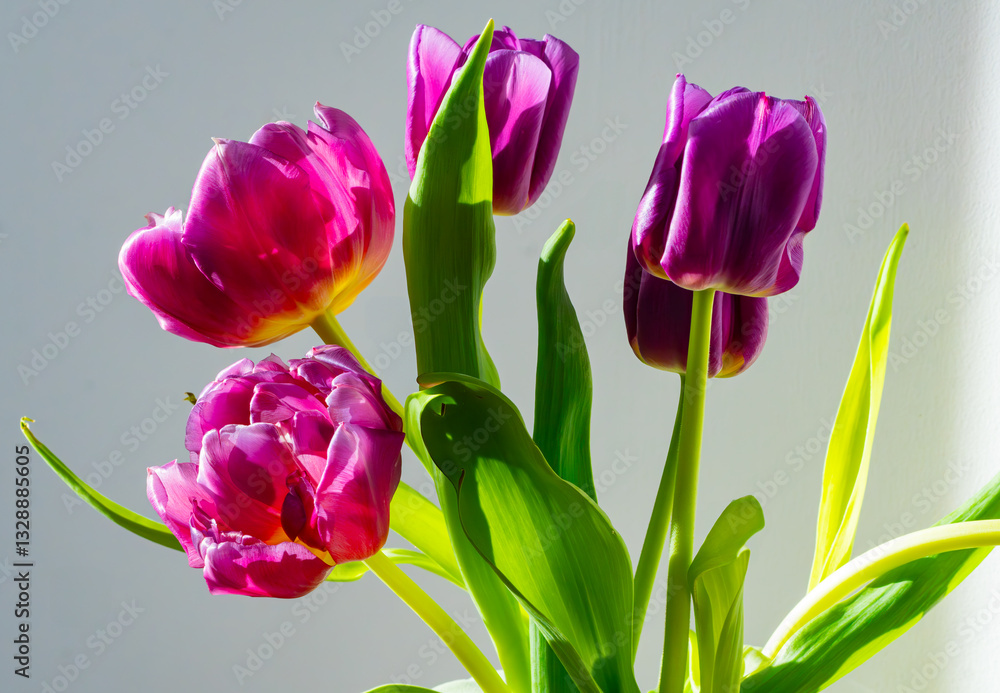 Fototapeta premium Rozkwit Elegancji: Purpurowe Tulipany w Świetle Dnia