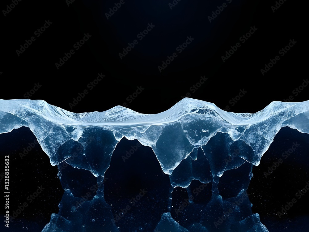 Obraz premium Abstract Ice Formation Against Black Background Cool Textures, Melting Ice, Frozen Water Droplets, Frost, Winter Elements, Cold