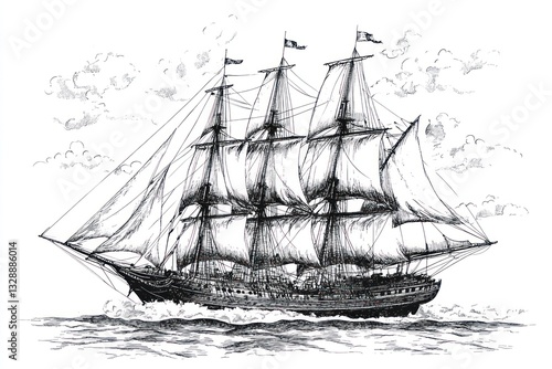 Wallpaper Mural Sailing ship ocean voyage illustration nautical art Torontodigital.ca