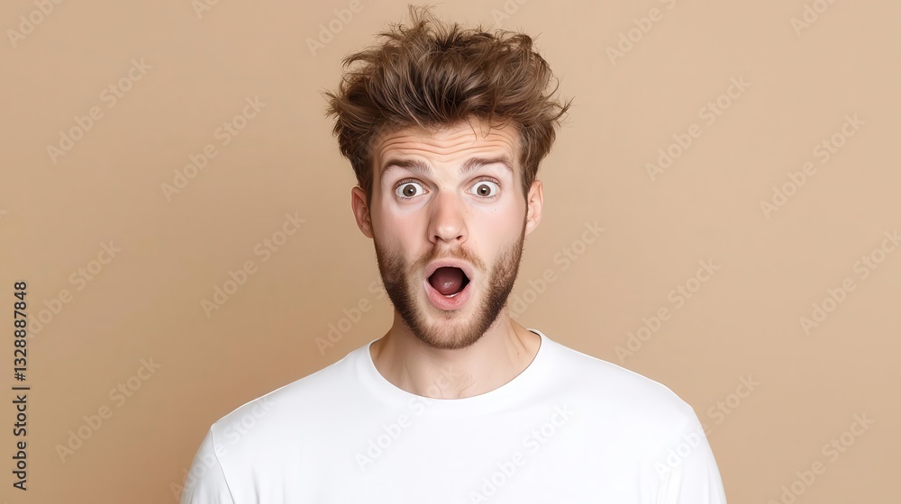 Man raising eyebrows with a stunned expression, his eyes full of disbelief Man raising eyebrows with a stunned expression, his eyes full of disbelief