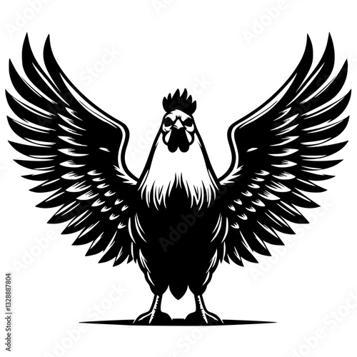 Silhouette of a rooster flapping its wings