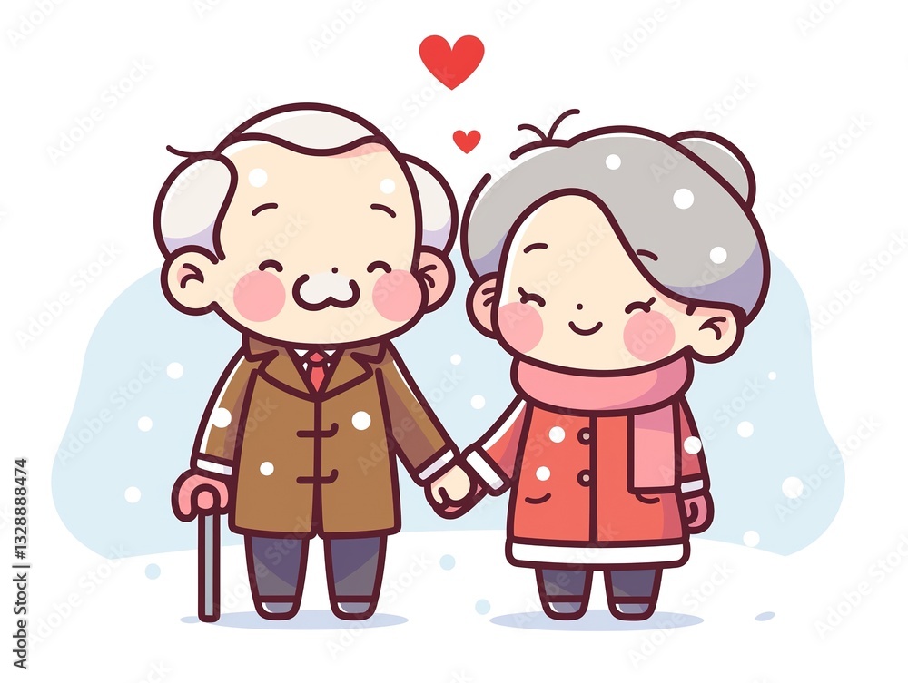 Cute Elderly Couple Holding Hands in Snowy Winter Cute Elderly Couple Holding Hands in Snowy Winter