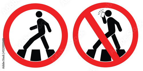 man walking across the road and no use phone while across the road vector icon isolated on white background. symbolt