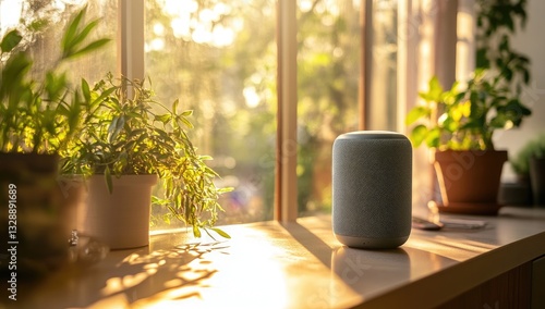 Obraz na płótnie Smart speaker by window, sunlight, plants 
