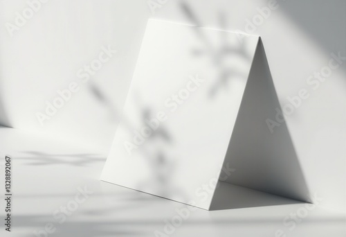 Tent card mockup with plant shadows on a white background