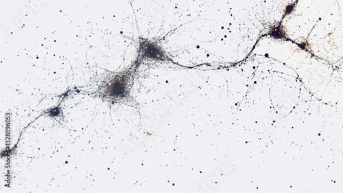 The image is a high-magnification micrograph showing a complex network of neurons.  The neurons are depicted with their dendritic branches and axons extending and connecting with other neurons. The