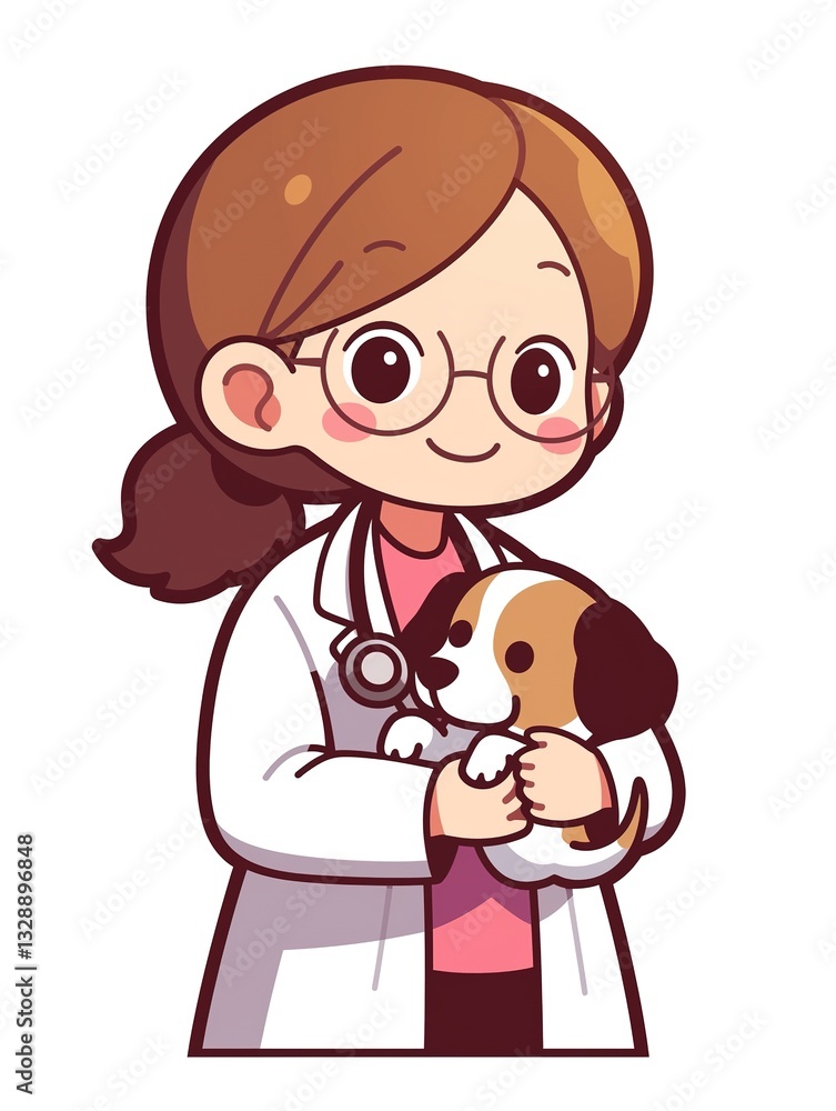 Cute Vet Holding Puppy Cartoon Illustration Cute Vet Holding Puppy Cartoon Illustration