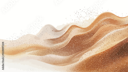 An abstract image depicting stylized sand dunes in shades of beige, brown, and gold. The dunes are rendered with a smooth, flowing texture, creating a sense of movement and fluidity.  The color