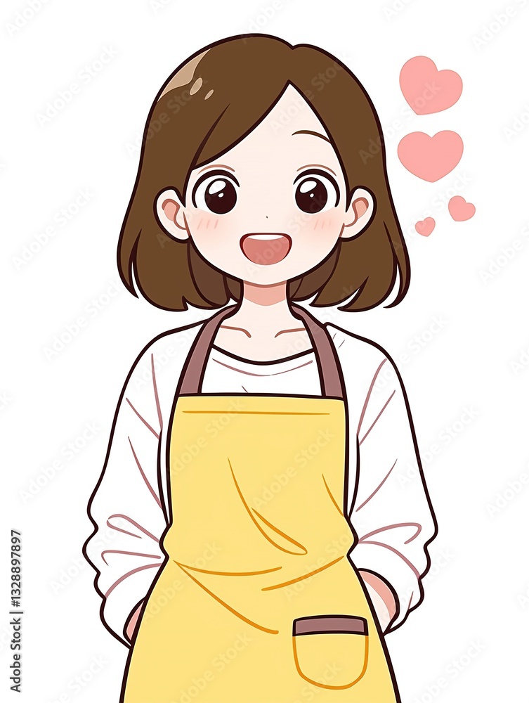 Happy Woman in Apron  Cute Cartoon Illustration