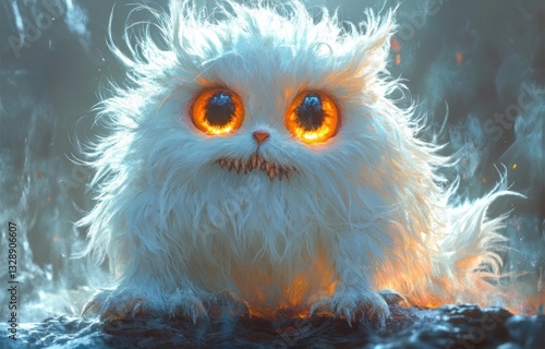 Whimsical Eerie Monster with Fluffy Fur and Large Glowing Eyes