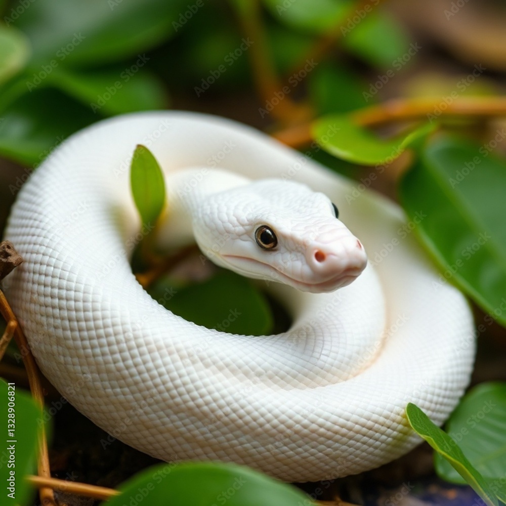 Fototapeta premium A beautifully coiled albino snake . the snake's smooth. 