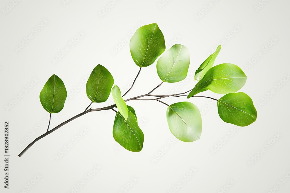 Obraz premium Green Leaf Branch Isolated on White Background for Natural Decoration