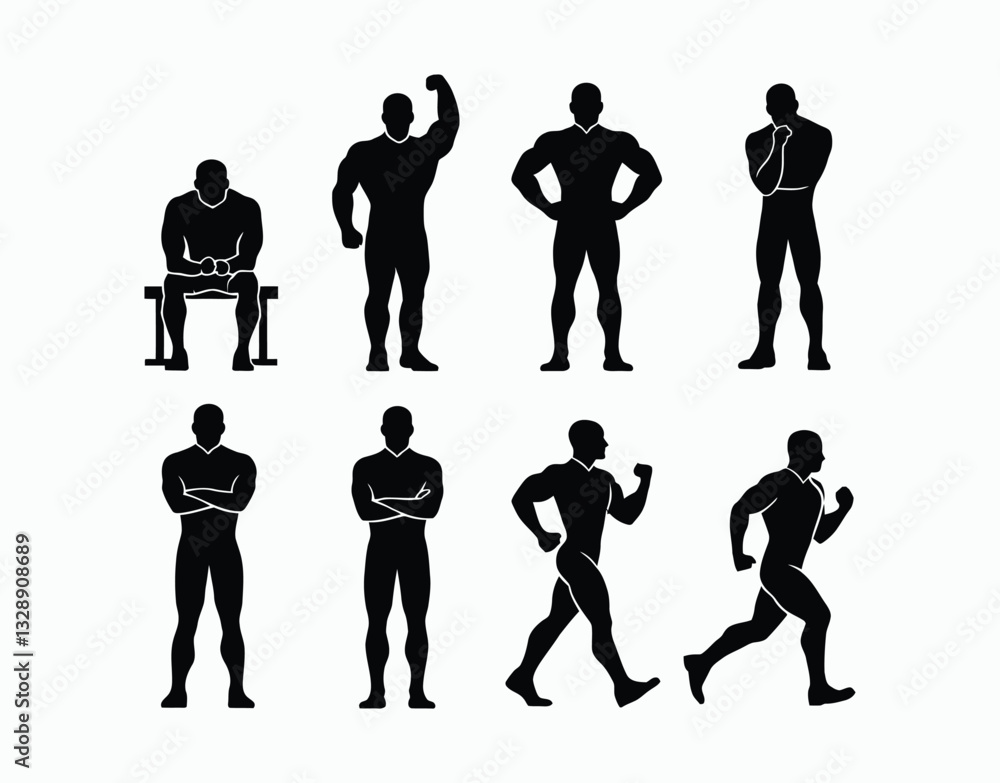 Athletic Man Silhouette Collection Vector Template Athletic Man Silhouette Collection Vector Template