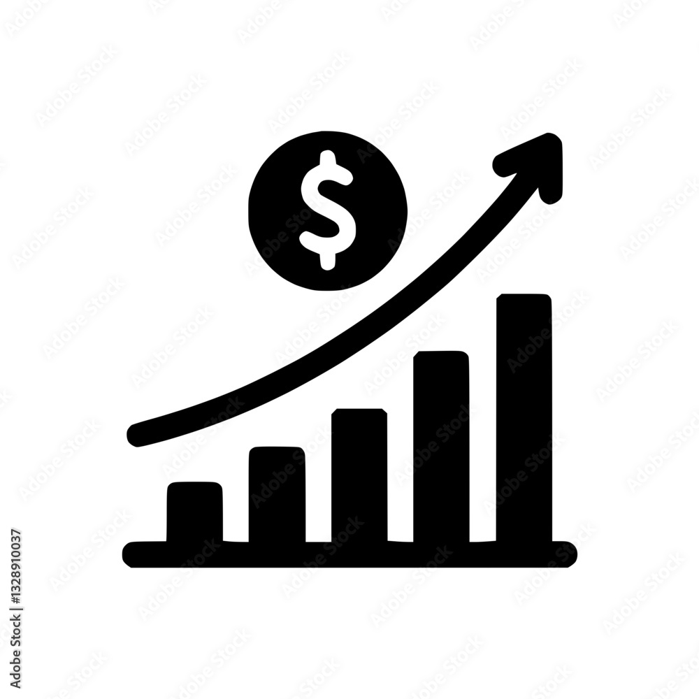 Financial growth chart silhouette icon design, symbol of investment and progress, black color Financial growth chart silhouette icon design, symbol of investment and progress, black color