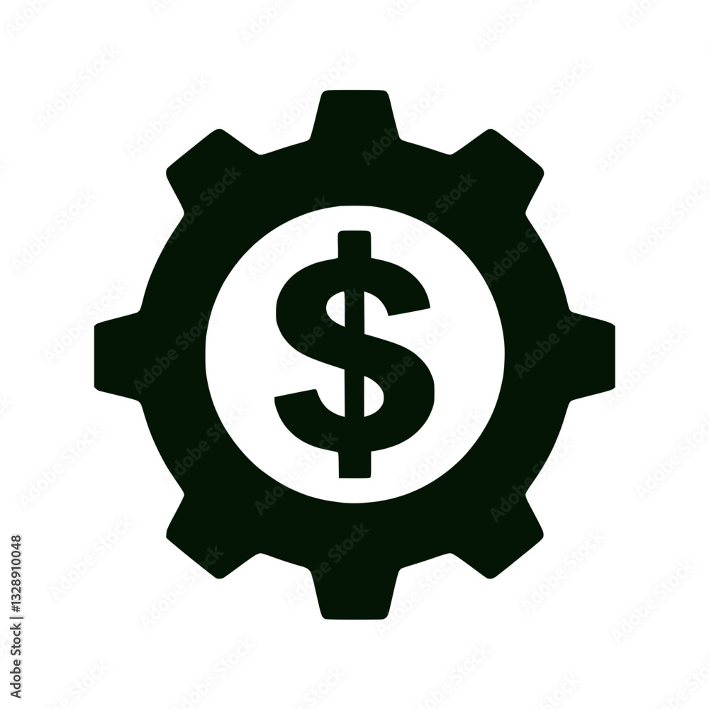 Dollar sign inside gear silhouette icon design, symbol of finance and industry Dollar sign inside gear silhouette icon design, symbol of finance and industry