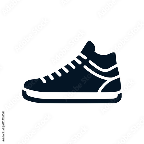 Sneaker silhouette icon design, side view of athletic shoe, navy blue color