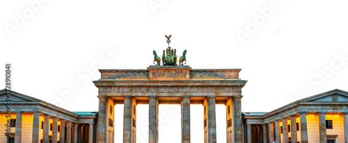 Obraz na płótnie Panorama of Brandenburg gate illuminated at sunset, Berlin, Germany. Isolated on white or transparent background, png cut out w salonie