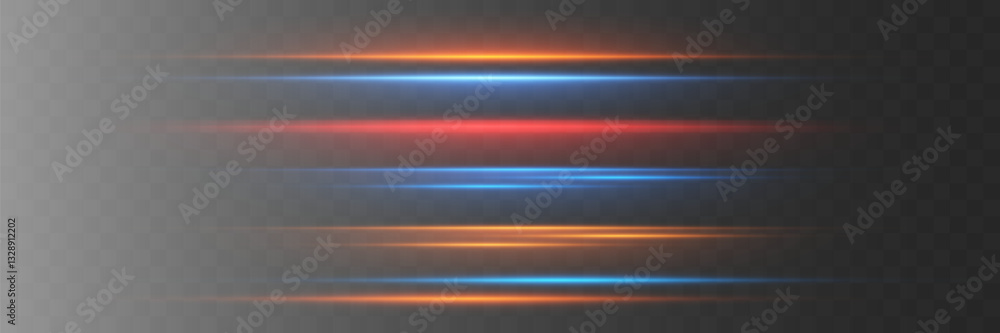Fototapeta premium Set of lines. Neon rays of light, speed and movement. Vector illustration.