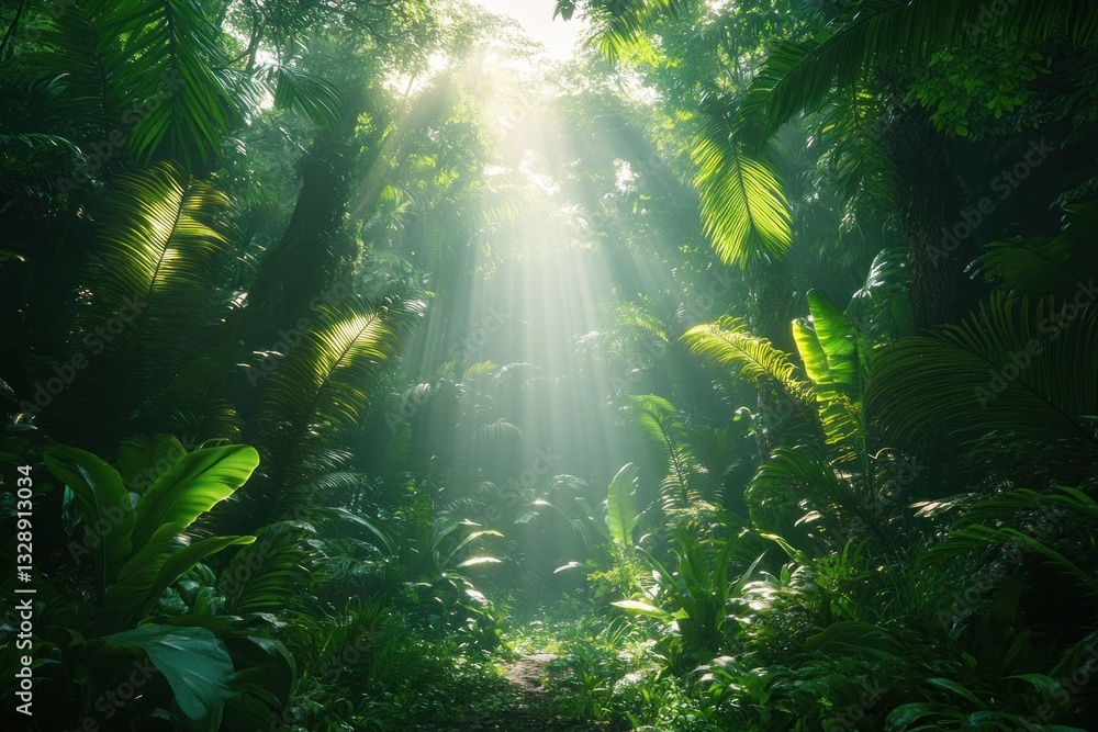 Fototapeta premium Rainforest Landscape in Kandy Sri Lanka Tropical Wilderness with Vibrant Green Foliage and Towering Trees