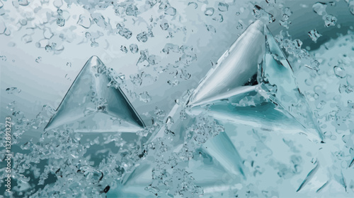Close-up macro shot of an abstract crystalline structure.  The image features predominantly triangular shapes formed from what appears to be ice or a similar crystalline material. The color palette