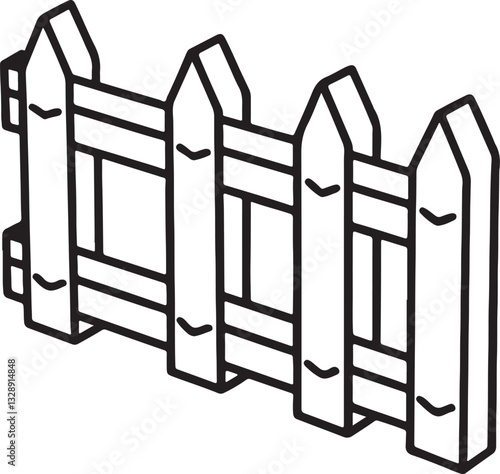 wooden fence line art, black outline, vector and illustration, coloring book page line art drawing