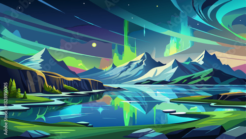 Northern light over the lagoon in Iceland landscape outdoors nature.