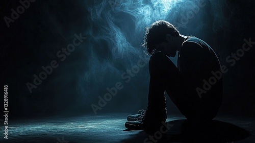 1 Sad love shayari image of a heartbroken boy sitting alone in darkness, missing his lost love