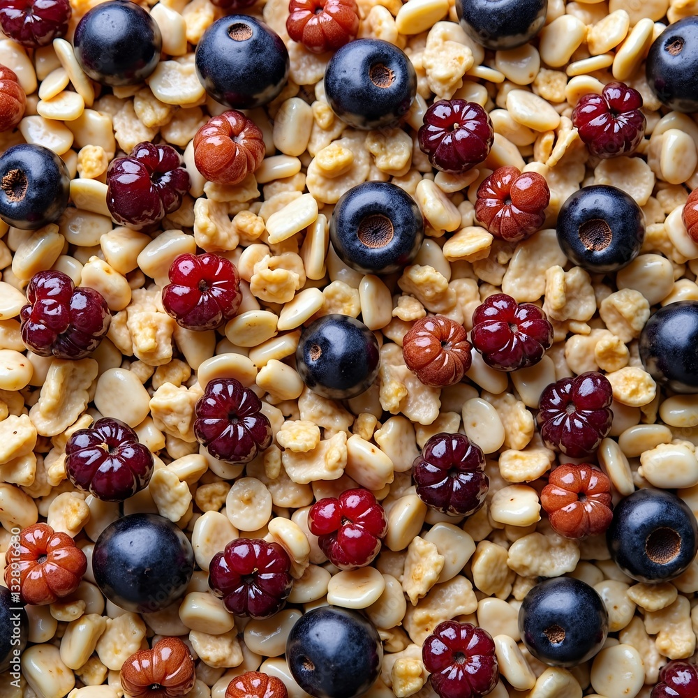 A rustic mixture of muesli with dried berries and nuts. Generative AI A rustic mixture of muesli with dried berries and nuts. Generative AI