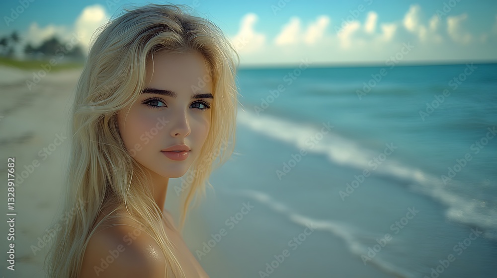 Blonde on Beach: Ocean View. Blonde on Beach: Ocean View.
