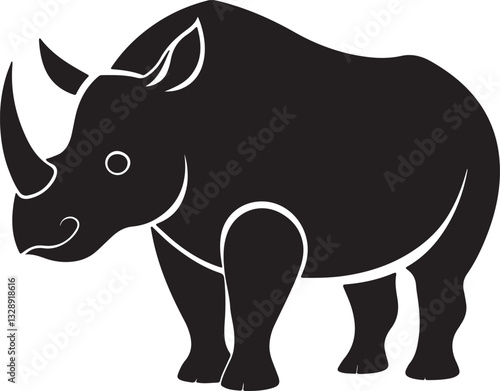 rhino silhouette, black and white silhouette, vector and illustration