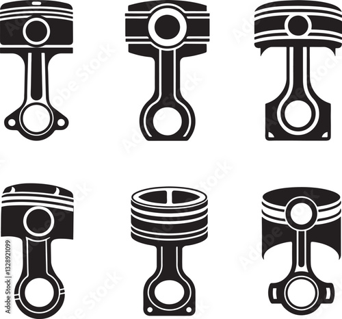 set of piston silhouette, black and white silhouette, vector and illustration