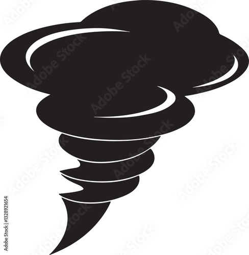 tornado silhouette, black and white silhouette, vector and illustration